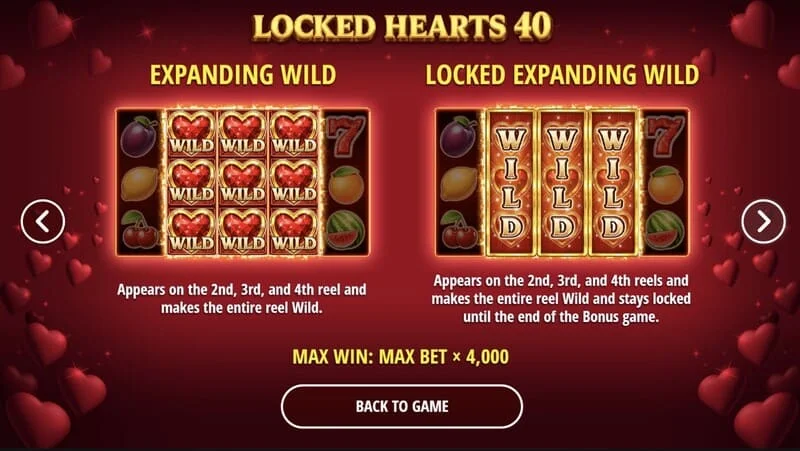 Locked Hearts 40 - biểu tượng Wild trái tim mở rộng