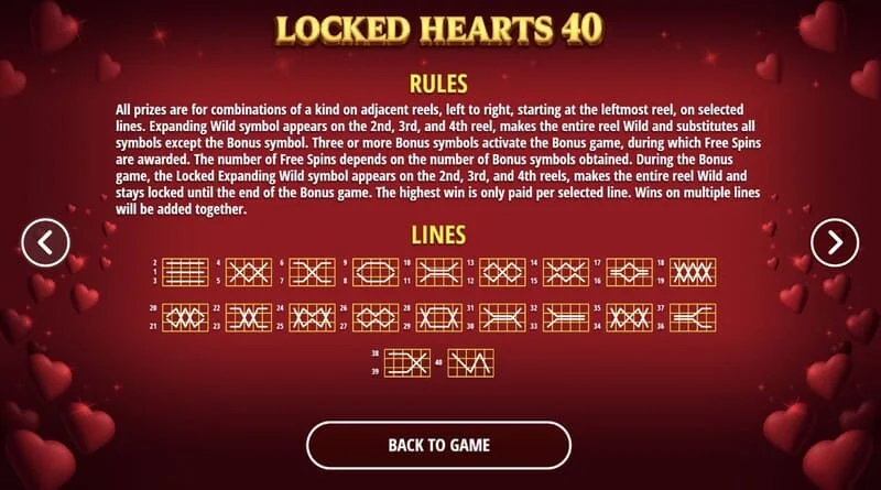 Locked Hearts 40 - các dòng thắng trên cuộn